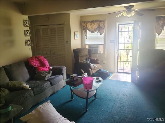 1507 Carter St, Richmond, VA 23220 - carpeted living room featuring a ceiling fan and cooling unit