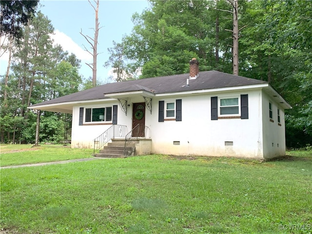 10009 Merchants Hope Rd, Prince George, VA 23860 - view of front of house with crawl space, a chimney, and a front yard