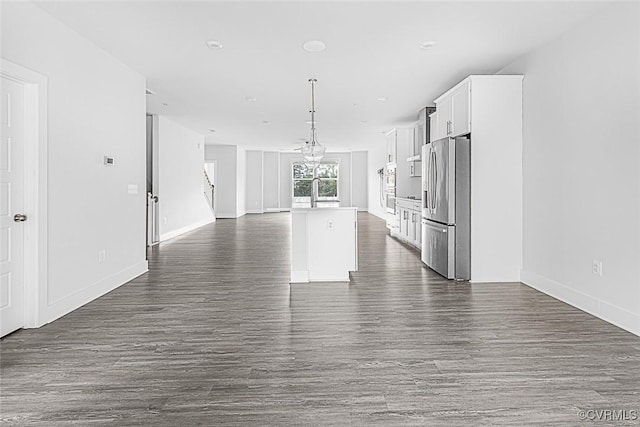 2642 Lassen Walk Unit B, Henrico, VA 23294 - kitchen with stainless steel fridge, open floor plan, white cabinets, and dark wood-style flooring