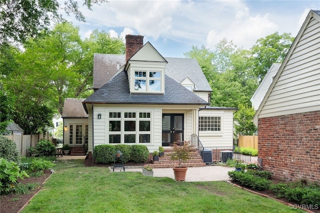113 Tuckahoe Blvd, Richmond, VA 23226 - view of front of home featuring entry steps, french doors, a chimney, and a patio area