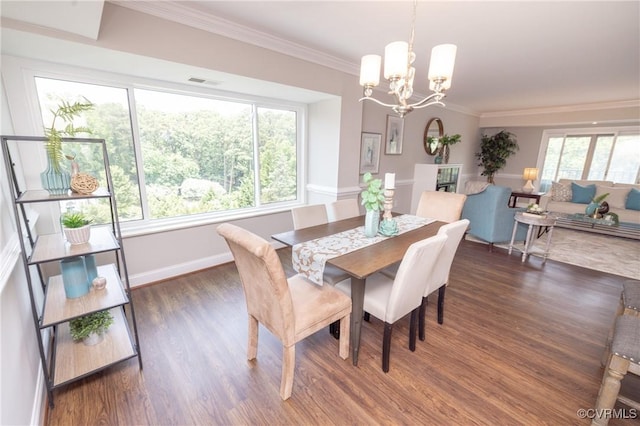 2956 Hathaway Rd Unit U606, Richmond, VA 23225 - dining space with dark wood-style flooring, crown molding, and a chandelier