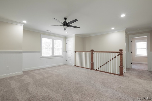 4806 Cutshaw Ave, Richmond, VA 23230 - unfurnished room featuring ceiling fan, recessed lighting, healthy amount of natural light, crown molding, and carpet