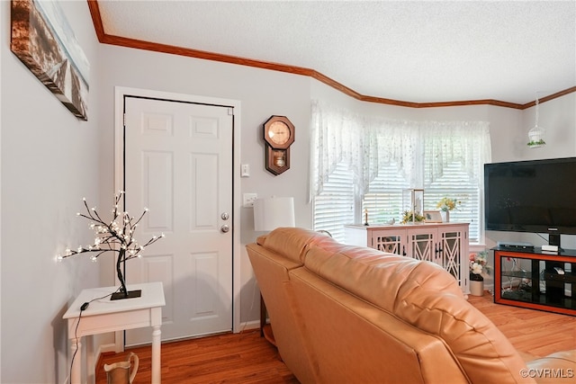 967 Ampthill Rd, Cartersville, VA 23027 - living area with wood finished floors, ornamental molding, and a textured ceiling