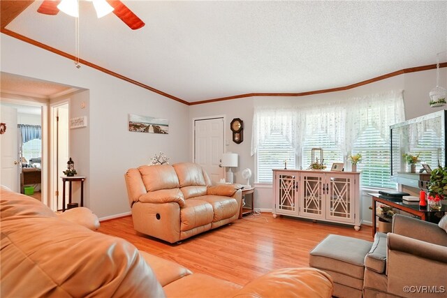 967 Ampthill Rd, Cartersville, VA 23027 - living room featuring ceiling fan, wood finished floors, and crown molding