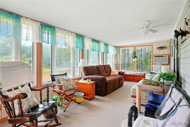 967 Ampthill Rd, Cartersville, VA 23027 - sunroom / solarium featuring healthy amount of natural light, carpet, an AC wall unit, and wooden walls