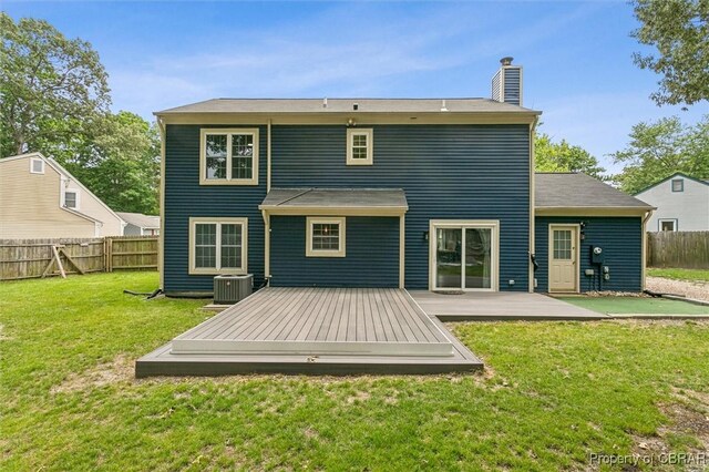 5 Hadley Pl, Newport News, VA 23608 - rear view of property featuring a fenced backyard, a chimney, and a deck