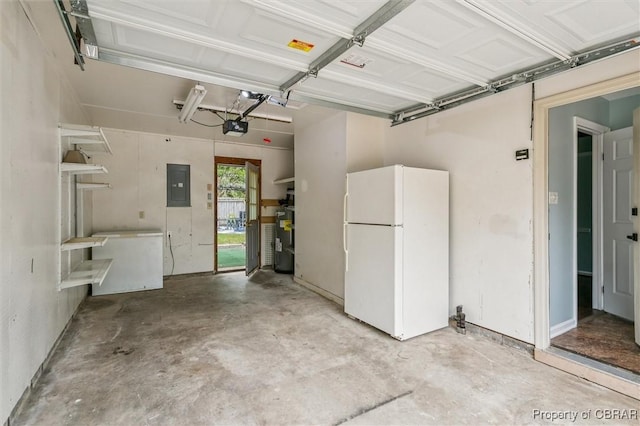 5 Hadley Pl, Newport News, VA 23608 - garage with freestanding refrigerator, electric panel, electric water heater, and a garage door opener