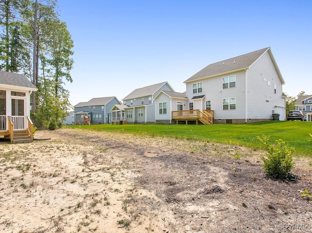 13513 Pinstone Ct, Midlothian, VA 23112 - rear view of house featuring a residential view, a sunroom, and a wooden deck