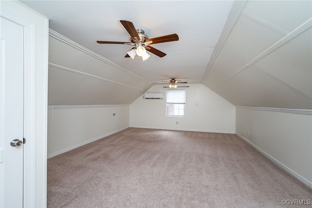 8411 Freestone Ave, Henrico, VA 23229 - additional living space with a wall mounted AC, a ceiling fan, carpet, and lofted ceiling