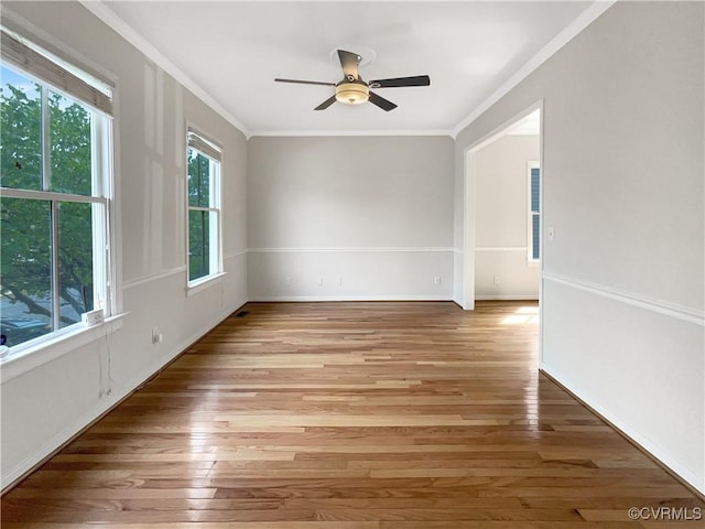918 N 26th St, Richmond, VA 23223 - empty room featuring crown molding, light wood-type flooring, and a ceiling fan