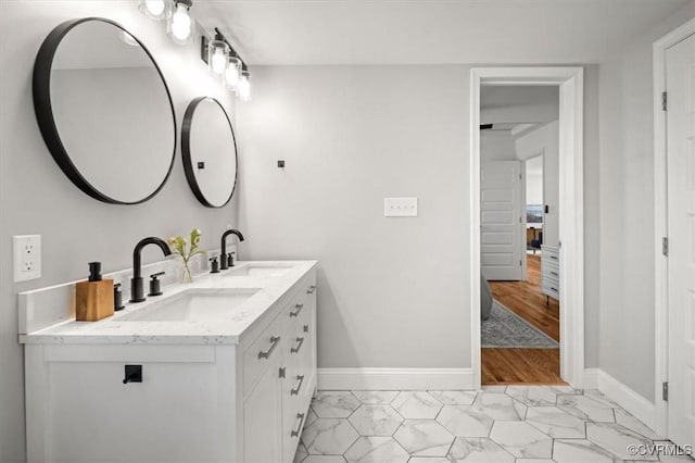 1508 N 29th St, Richmond, VA 23223 - full bath featuring double vanity and marble look tile flooring