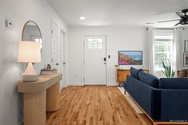 1508 N 29th St, Richmond, VA 23223 - entryway featuring a ceiling fan, light wood-style floors, and recessed lighting