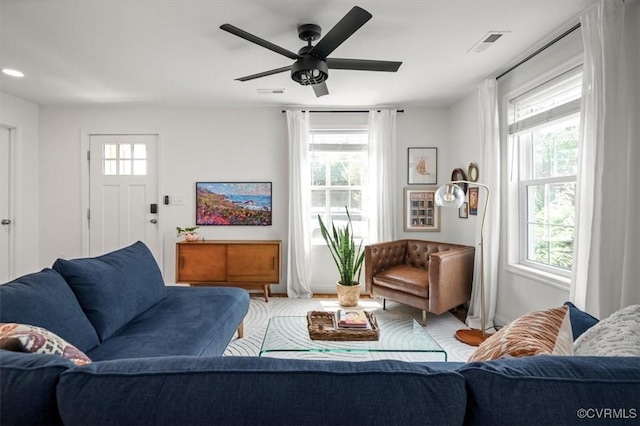 1508 N 29th St, Richmond, VA 23223 - living area featuring ceiling fan, wood finished floors, and recessed lighting