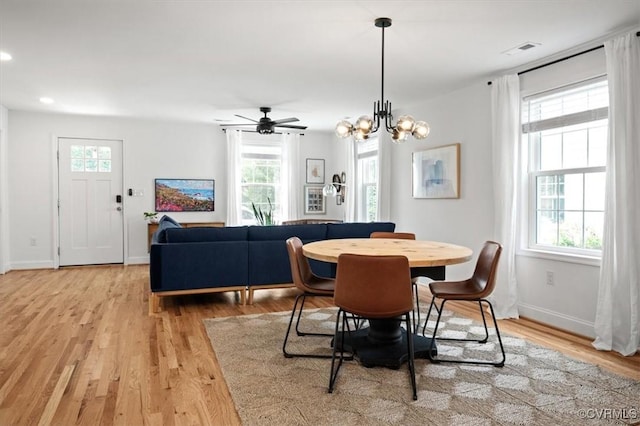 1508 N 29th St, Richmond, VA 23223 - dining space with plenty of natural light, light wood finished floors, a chandelier, ceiling fan, and recessed lighting