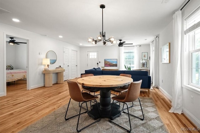 1508 N 29th St, Richmond, VA 23223 - dining space featuring light wood-type flooring, a chandelier, recessed lighting, and ceiling fan