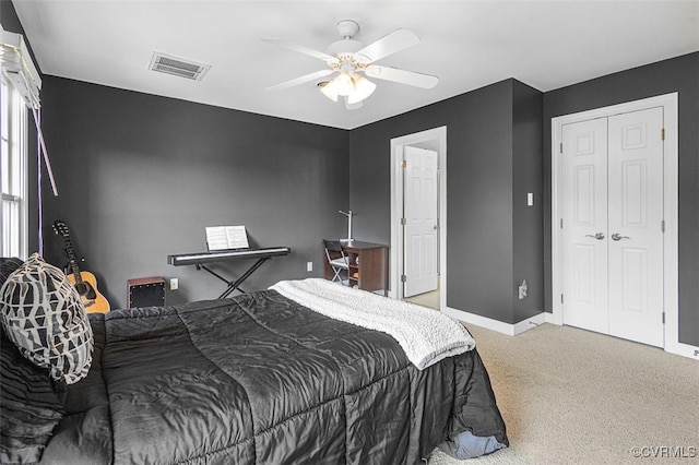 12829 Huntmaster Ln, Henrico, VA 23233 - bedroom featuring light colored carpet, ceiling fan, and a closet