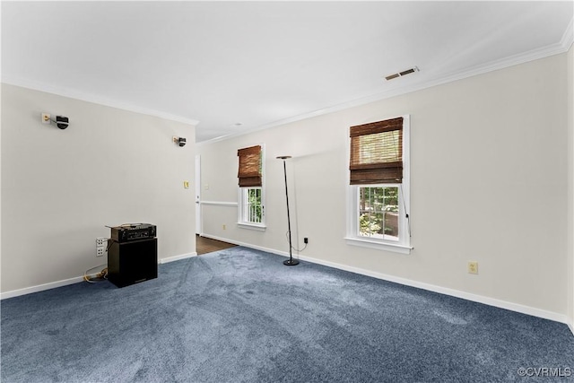 3401 Quail Hill Dr, Chesterfield, VA 23112 - unfurnished living room with ornamental molding and dark colored carpet