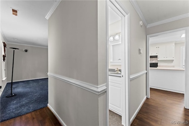 3401 Quail Hill Dr, Chesterfield, VA 23112 - hallway featuring dark wood-style floors and ornamental molding