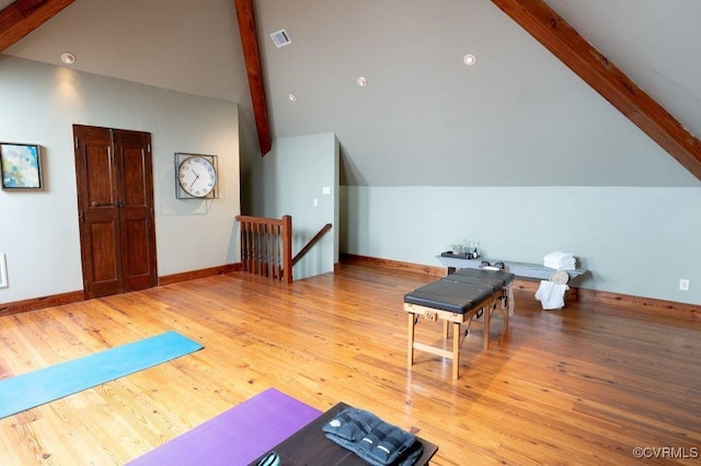 9307 Oak Trl, Ashland, VA 23005 - exercise area featuring vaulted ceiling and wood finished floors