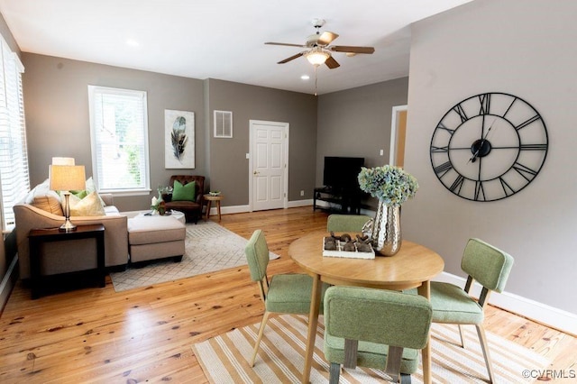 9307 Oak Trl, Ashland, VA 23005 - living room featuring light wood-style flooring, a ceiling fan, and recessed lighting