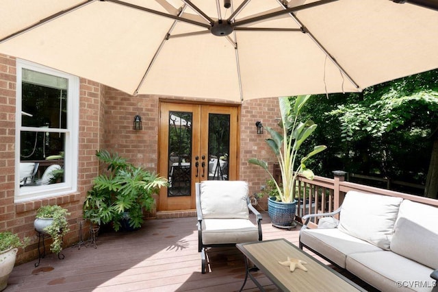 9307 Oak Trl, Ashland, VA 23005 - wooden deck featuring french doors and outdoor lounge area