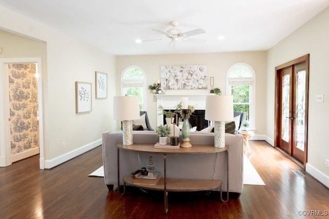 9307 Oak Trl, Ashland, VA 23005 - living area with wood finished floors, healthy amount of natural light, a ceiling fan, french doors, and recessed lighting