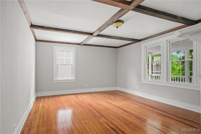 2644 Dorrell Rd, Aylett, VA 23009 - empty room with plenty of natural light, hardwood / wood-style floors, coffered ceiling, and beamed ceiling