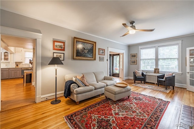 5013 Caledonia Rd, Richmond, VA 23225 - living area with light wood-type flooring, ceiling fan, and ornamental molding