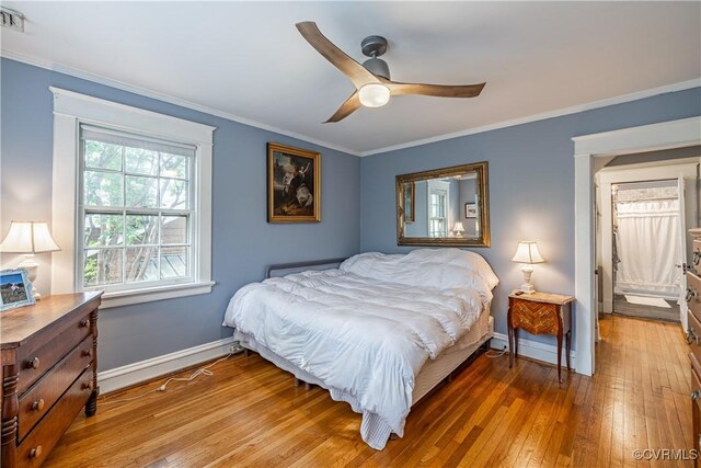 5013 Caledonia Rd, Richmond, VA 23225 - bedroom with light wood-style floors, ornamental molding, and a ceiling fan