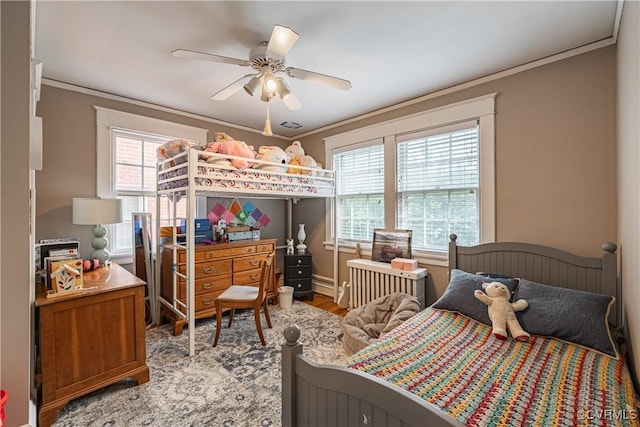 5013 Caledonia Rd, Richmond, VA 23225 - bedroom featuring multiple windows, ornamental molding, and a ceiling fan