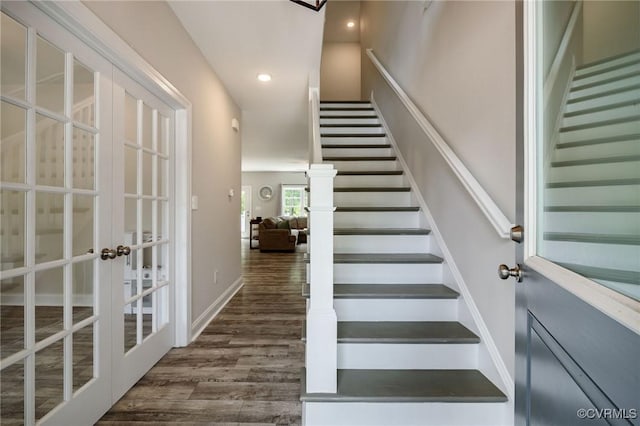 100 Heron Run Dr, Colonial Heights, VA 23834 - staircase with wood finished floors, french doors, and recessed lighting