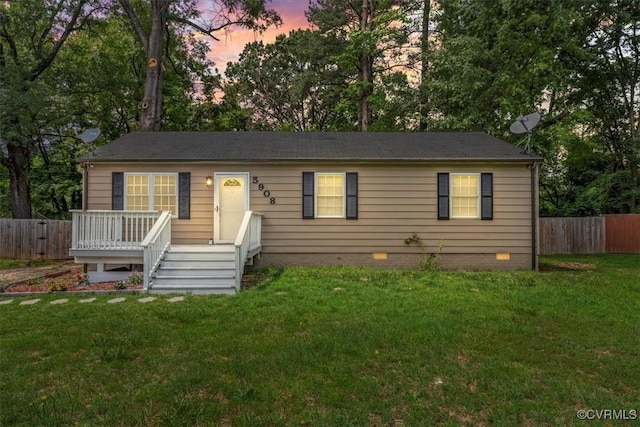 5908 Meadwood Cir, Chesterfield, VA 23234 - view of front of home featuring crawl space, a deck, and view of scattered trees