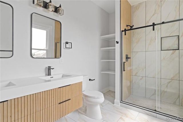2013 N Ave, Richmond, VA 23222 - bathroom featuring a stall shower, double vanity, and marble finish floors