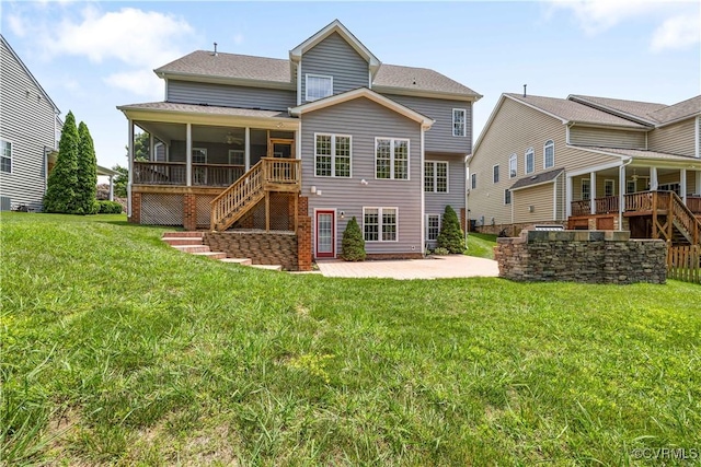 706 Colony Oak Ln, Midlothian, VA 23114 - back of house with stairway, a sunroom, a patio area, and a lawn