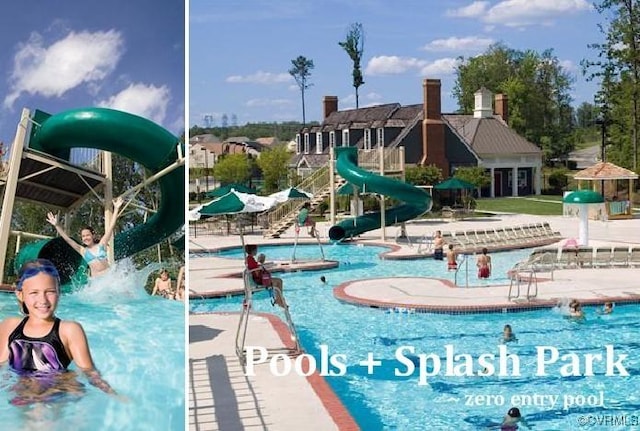 706 Colony Oak Ln, Midlothian, VA 23114 - community pool featuring a water slide and a patio area