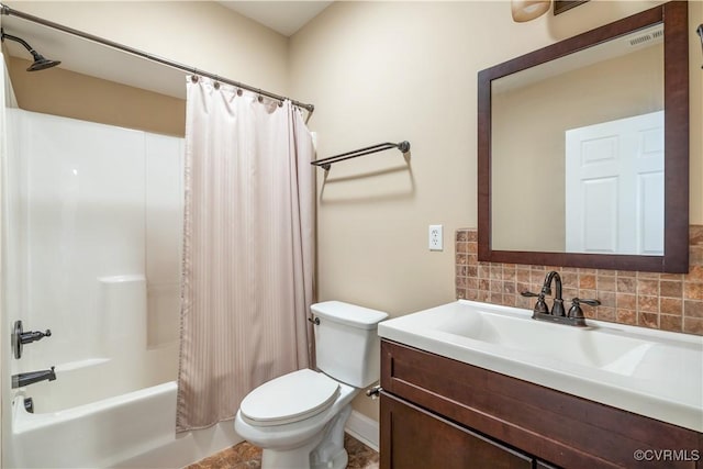706 Colony Oak Ln, Midlothian, VA 23114 - full bath featuring vanity, shower / bathtub combination with curtain, and decorative backsplash