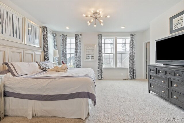 8034 Wistar Glen Dr Unit A, Henrico, VA 23228 - bedroom featuring a chandelier, carpet flooring, and recessed lighting