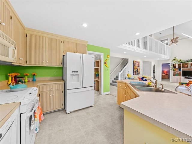 1203 Wesanne Ln, Chesterfield, VA 23114 - kitchen featuring white appliances, light countertops, open floor plan, a ceiling fan, and recessed lighting