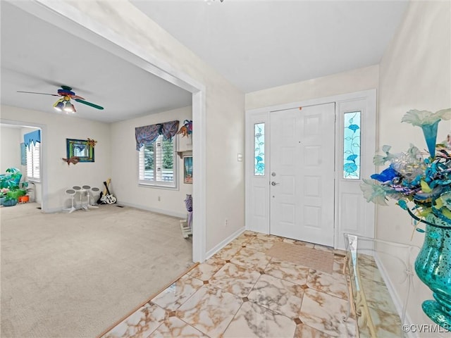 1203 Wesanne Ln, Chesterfield, VA 23114 - foyer with plenty of natural light, a ceiling fan, and light colored carpet