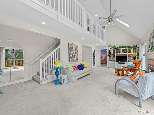 1203 Wesanne Ln, Chesterfield, VA 23114 - living room with high vaulted ceiling, healthy amount of natural light, stairs, carpet, and recessed lighting
