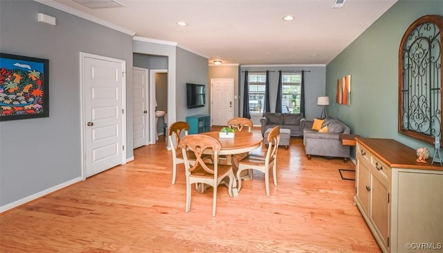 8013 Rutland Village Dr, Mechanicsville, VA 23116 - dining space with crown molding, light wood-style floors, and recessed lighting