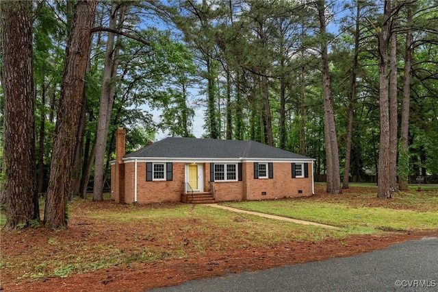 6808 Montauk Dr, Richmond, VA 23225 - ranch-style home featuring crawl space, a chimney, entry steps, and brick siding