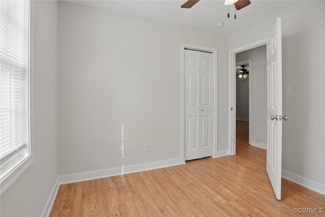 108 N Cedar Ave, Highland Springs, VA 23075 - unfurnished bedroom featuring light wood finished floors, a closet, and ceiling fan