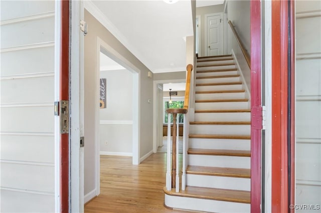 107 Oak Ridge Ct, Williamsburg, VA 23188 - stairs featuring ornamental molding and wood finished floors