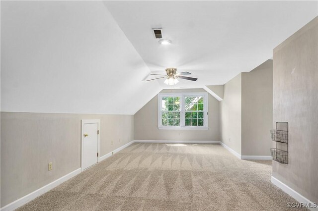 107 Oak Ridge Ct, Williamsburg, VA 23188 - bonus room with a ceiling fan, light carpet, and vaulted ceiling