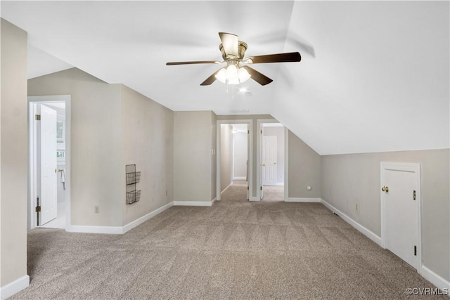 107 Oak Ridge Ct, Williamsburg, VA 23188 - additional living space with carpet floors, vaulted ceiling, and a ceiling fan