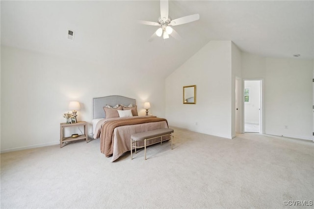 6030 Pond Place Way, Mechanicsville, VA 23111 - bedroom featuring light colored carpet, lofted ceiling, and ceiling fan