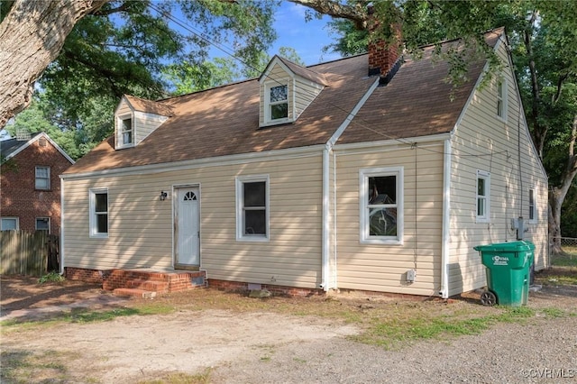 4123 Bremner Blvd, Henrico, VA 23228 - cape cod house with entry steps, a chimney, a shingled roof, and crawl space