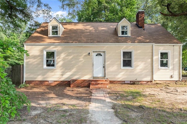 4123 Bremner Blvd, Henrico, VA 23228 - cape cod-style house featuring crawl space, a chimney, entry steps, and a shingled roof