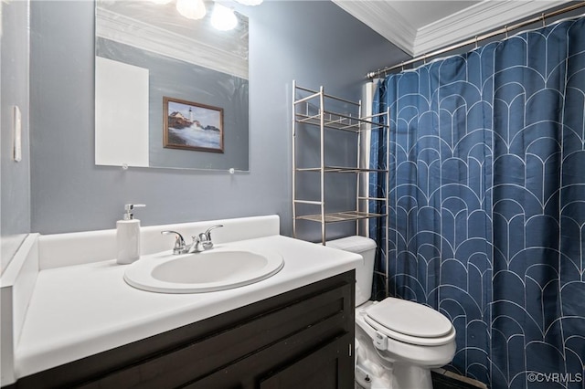 9220 Brocket Dr, Midlothian, VA 23112 - full bathroom featuring crown molding, vanity, and curtained shower